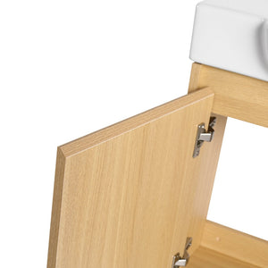 English Elm 24'' Floating Wall Mounted Bathroom Vanity with Ceramic Sink and Soft Close Cabinet Light Oak W999P426633