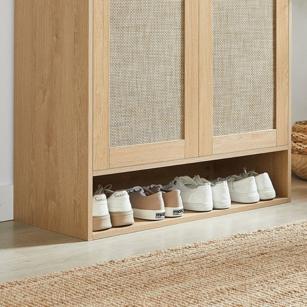 English Elm Rattan Door Shoe Cabinet Six Tier Adjustable Shelving Entryway Storage Organizer Oak W1820P399462