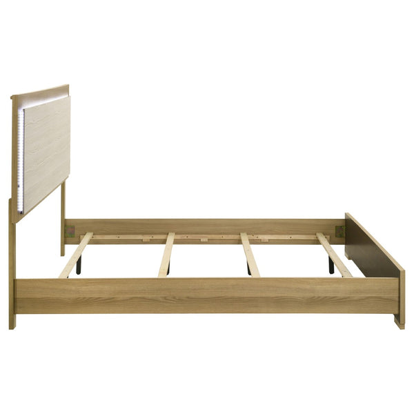 English Elm Pierce Eastern King Panel Bed with Led Lighting and Gloss Diamond Embossed Headboard B062S01563