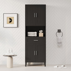 English Elm 70.9" High Freestanding Tall Bathroom Cabinet with Soft-Close Doors, Drawer & Adjustable Shelves for Organized Living Black N729P272001B