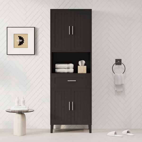 English Elm 70.9" High Freestanding Tall Bathroom Cabinet with Soft-Close Doors, Drawer & Adjustable Shelves for Organized Living Black N729P272001B