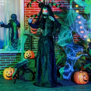 English Elm Homcom 67" Life-Size Animated Ghost Bride With Creepy Sounds, Red Eyes, And Touch Activation For Halloween Fun! W2225P229495