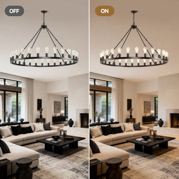 English Elm 53.15 Inch Wagon Wheel Chandelier Matte Black 18 Light Farmhouse Industrial Large Room W5008P389306