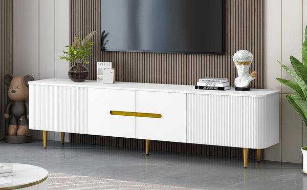 English Elm VIBE Minimalist 78.7'' TV Stand for Up to 85" TVs with Curved Corners, 4 Cabinets & Cable Management White SJ000143AAK