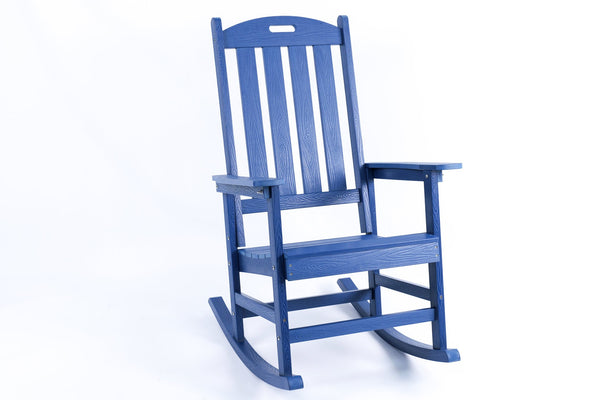 English Elm Rocking all-weather outdoor lounge chair in wood-look HIPS with 304 stainless accents, durable comfort Navy Blue W2085P363930