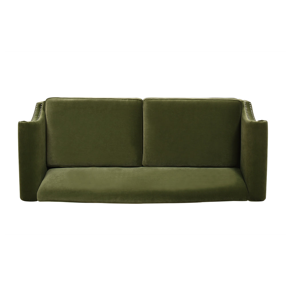 English Elm Jennifer Taylor Home - Elaine Olive Green 77" Camelback Small-Space Sofa — Performance Velvet, 3-Seater, Easy Assembly B2719P238320