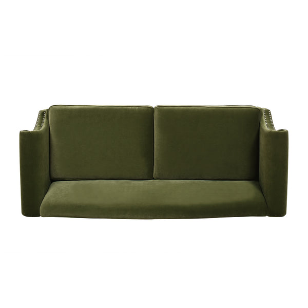 English Elm Jennifer Taylor Home - Elaine Olive Green 77" Camelback Small-Space Sofa — Performance Velvet, 3-Seater, Easy Assembly B2719P238320