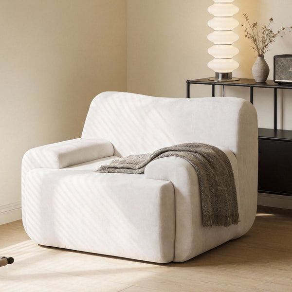 English Elm Wide Chenille Accent Chair Oversized Cozy Seat for Bedroom Living or Studio Spaces Beige W5385P433247