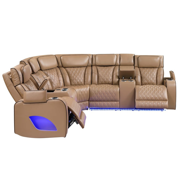 English Elm Fortuner Faux Leather Power Reclining Sectional with Led Lighting and Bluetooth Speakers B009S02224