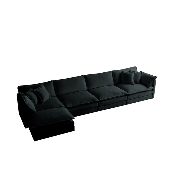 English Elm Modular Sectional Sofa with Ottoman | Convertible U-Shaped 5-Seater Chenille Upholstery, Cozy Comfort Black W714S00633
