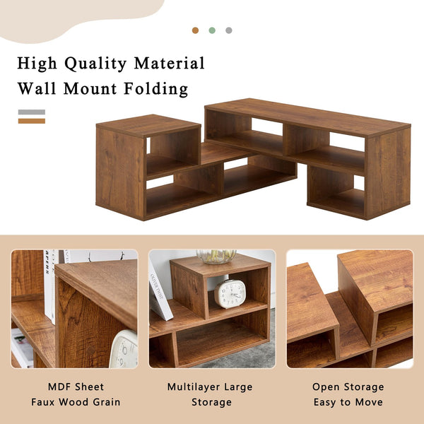 English Elm 2 Cube TV Stand with Modular L-Shaped Design, Adjustable 47–70" Length, Six Open Shelves, Durable MDF Walnut W3226P279110