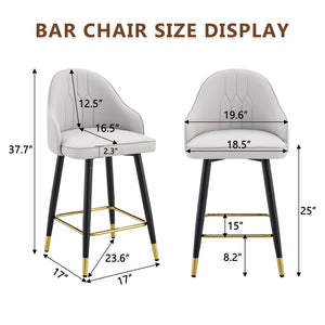 English Elm Set of 2 Pu Leather Barstools with Gold Footrest Curved Back for Kitchen Island Black,Light Gray W1151P383771