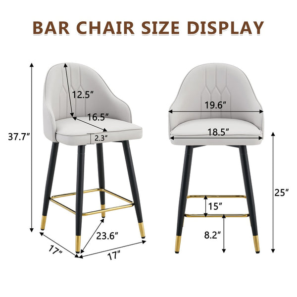 English Elm Set of 2 Pu Leather Barstools with Gold Footrest Curved Back for Kitchen Island Black,Light Gray W1151P383771
