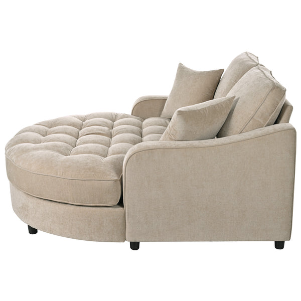 English Elm 55" Modern Chaise Lounge Sofa Bed Upholstered in Soft Chenille with Tufted Round Seat & Pillows, Durable Frame Champagne N719P256002G