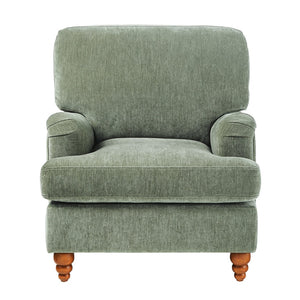 English Elm Candor Overstuffed Accent Chair with English Roll Arms and Walnut Turned Legs Sage B050P466461