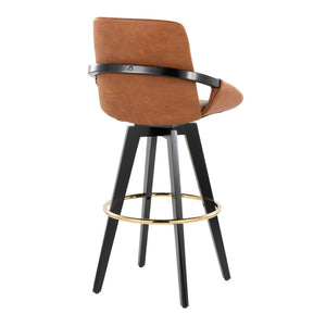 English Elm Fixed-height Swivel Barstools Upholstered Grey Fabric Black Wood Legs Kitchen Set of 2 Camel B202S01894