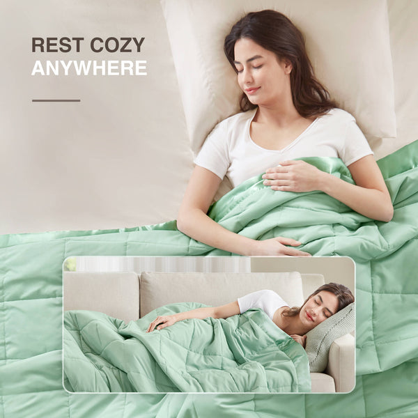 JLA Home Madison Park - Lightweight Down Alternative Blanket with Satin Trim, Moisture-Wicking OEKO-TEX Hypoallergenic Comfort Seafoam MP51-5153