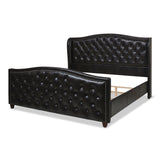 English Elm Marcella Upholstered Shelter Headboard Bed Set, King, Vintage Black Brown Faux Leather