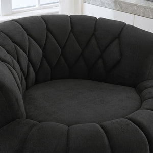 English Elm Swivel Barrel Accent Chair Chenille Tufted Round Club Seat for Living Room Lounge Black N719S002280B