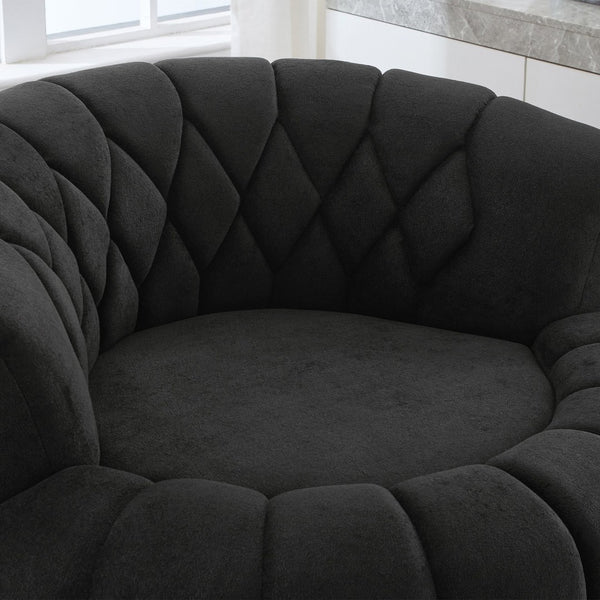 English Elm Swivel Barrel Accent Chair Chenille Tufted Round Club Seat for Living Room Lounge Black N719S002280B