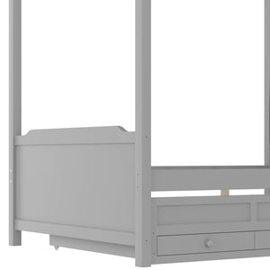 English Elm Full Bunk Bed with Trundle Bookshelf Storage Pine Frame Car Design for Kids W1580S00318