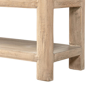 English Elm Rowan Reclaimed Pine Sideboard with Hand-carved Pulls and Open Display Shelf B2719P474454