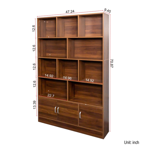 English Elm 70.87" Tall Bookshelf with 10 Cubes and 3 Doors — 4-Tier Modern Cube Organizer for Living Room Office W331P257393