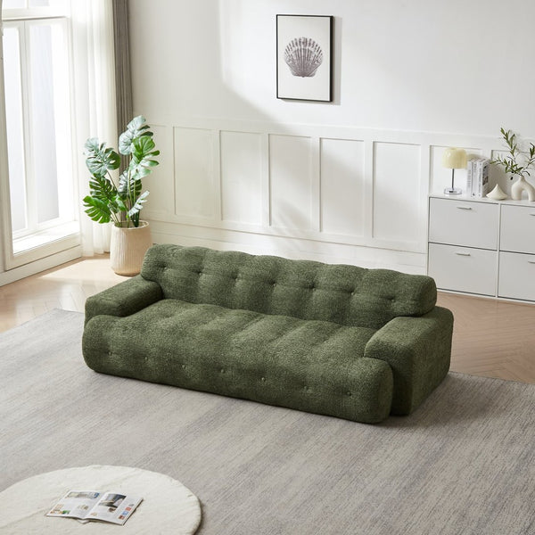 English Elm [video]87.4-inch Cloud Series Chenille Three-seater Sofa with Tufted Square Arms for Living Rooms Green W3505P383949