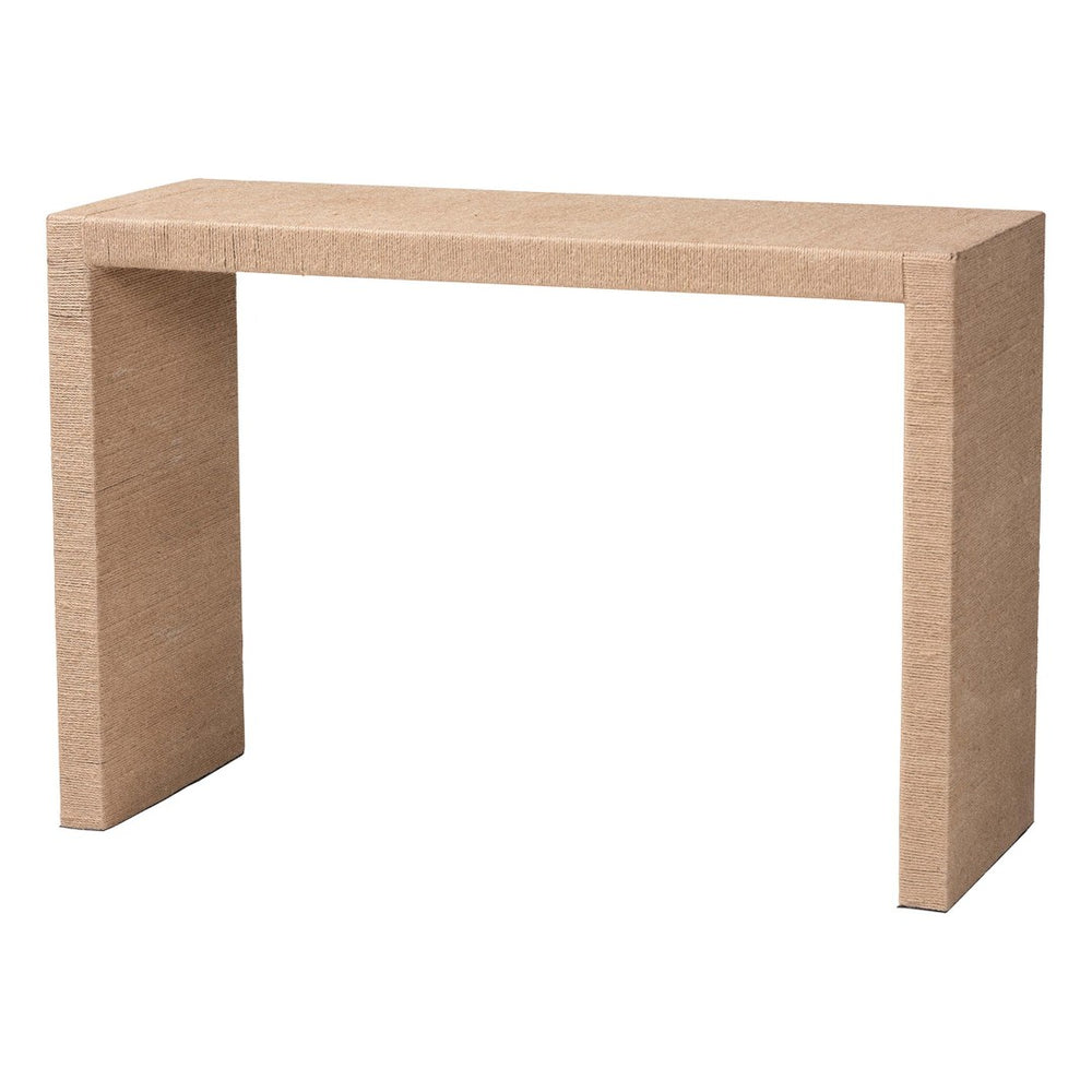 English Elm Japandi Braided Rattan Console Table with Two Drawers Open Shelves Entryway Storage B2750P420396