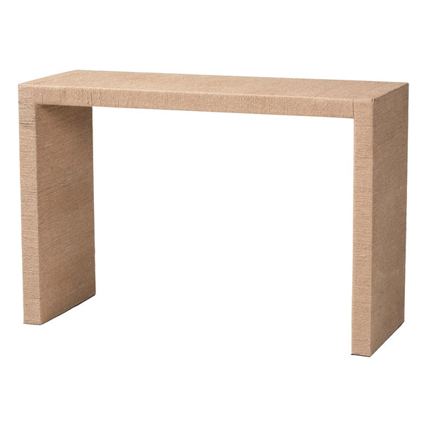 English Elm Japandi Braided Rattan Console Table with Two Drawers Open Shelves Entryway Storage B2750P420396
