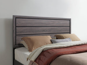 English Elm MIRAGE Modern Full Bed with Panel Headboard, Rubberwood Frame, Tapered Legs and Sturdy Slat Support Black+ Gray 83.78 L x 6.38 W x 2.8 H B201S00181
