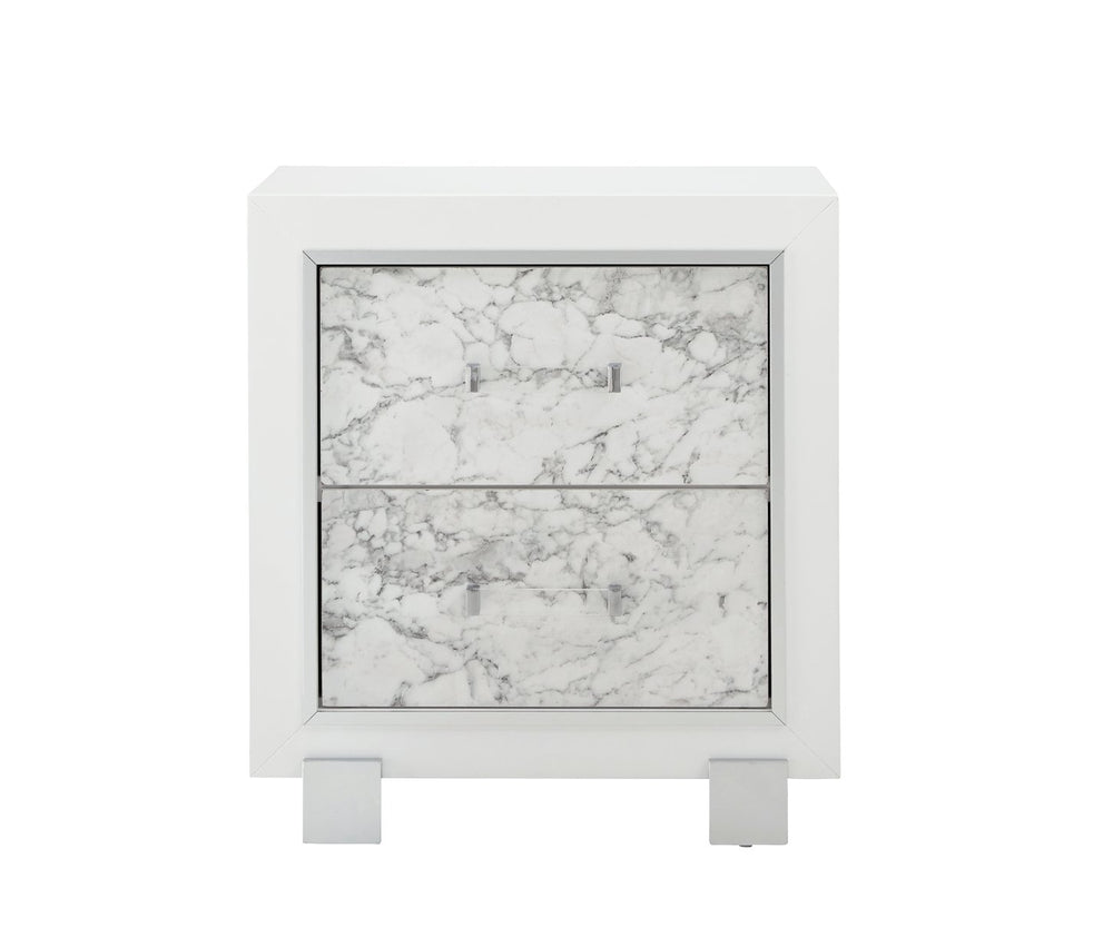 English Elm SKYE Marble White Nightstand with Marble-Style Drawer Fronts, Solid Wood Frame, Spacious Storage B201P215932