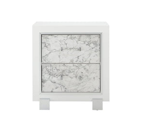 English Elm SKYE Marble White Nightstand with Marble-Style Drawer Fronts, Solid Wood Frame, Spacious Storage B201P215932