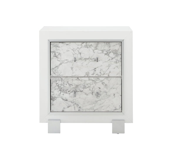 English Elm SKYE Marble White Nightstand with Marble-Style Drawer Fronts, Solid Wood Frame, Spacious Storage B201P215932