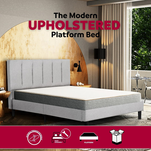 English Elm Bedroom Elegant Contemporary Queen Bed with Fur Chenille Upholstery, Engineered Wood Frame, Mattress-Ready Gray 60 L x 41 W x 6 H B2741P329257