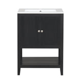 English Elm [Video] 24" Black Modern Sleek Bathroom Vanity Elegant Ceramic Sink With Solid Wood Frame Open Style Shelf