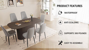 English Elm 63" Medieval-Modern Brown Mdf Dining Table & 6 Pu Chairs Set With Black Metal Legs For Home Elegance W2189S00706