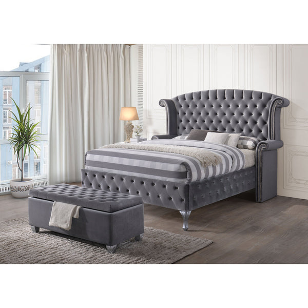 English Elm Grey Velvet Tufted Lift-Top Storage Bench with Padded Seat, Eucalyptus Wood Legs, Elegant Organizer B062P189113