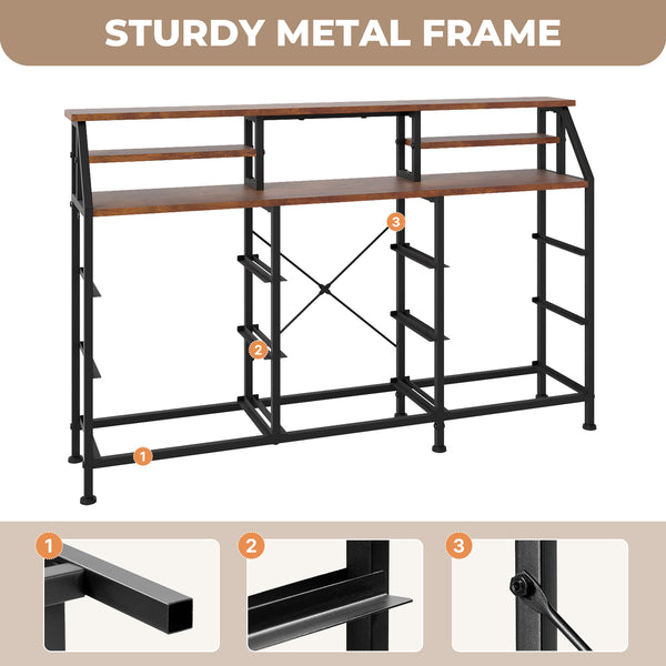 English Elm 55''W Modern Dresser with 9 Fabric Drawers & 2 Open Shelves — Sturdy Wood‑Metal Chest, Anti‑Tip Stability Brown T3950P402194