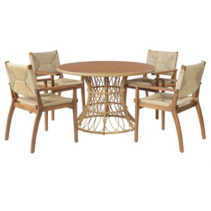 English Elm Durable Outdoor Round Acacia Wood Wicker Dining Table Seats Six Patio Entertainer Teak N770P345268T