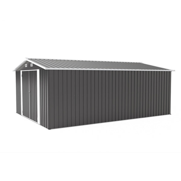 English Elm Campcraft Galvanized Steel Outdoor Storage Shed with Lockable Doors and Four Air Vents Dark Gray W1598S00022