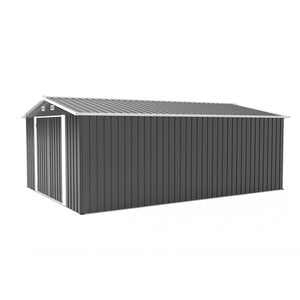 English Elm Campcraft Metal Storage Shed 10x14 Ft with Lockable Doors Vented Sloped Roof Backyard Dark Gray W1598S00051
