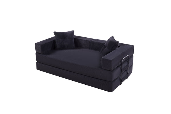 English Elm Sleeper Convertible Futon Sofa Bed with Corduroy Fabric, Ergonomic Foam Support and Space-Saving Design Black W1708P351910