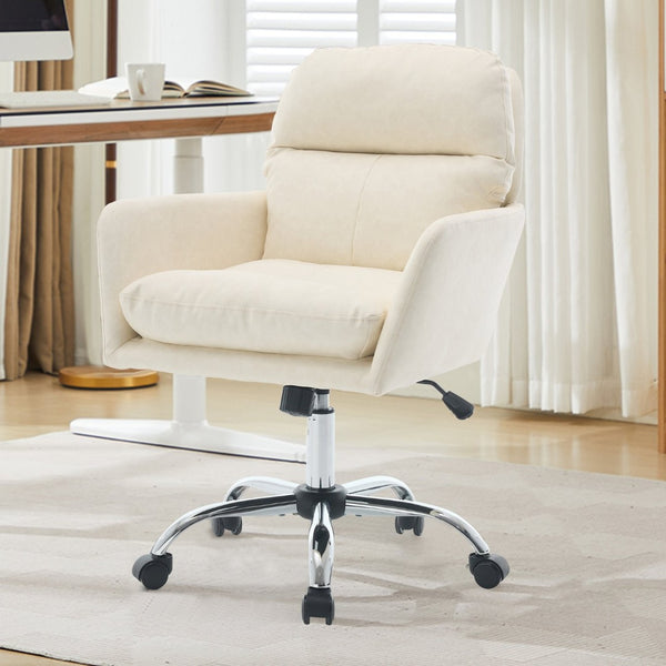English Elm Artificial Pu Leather Office Chair Ergonomic Foam Cushion Adjustable Height Modern Desk Seat White W2311P409613