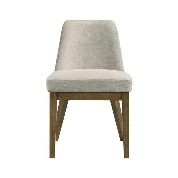 English Elm Set of 2 Tan Upholstered Dining Chairs with Rubberwood Tapered Legs Mid-century Style B016P445356