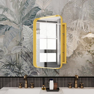 English Elm 16x24 Recessed Golden Metal Framed Medicine Cabinet with Mirror, Adjustable Shelves, Elegant Matte Gold Finish and Storage for Bathroom (Recessed) W1435P191606