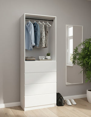 English Elm Prosper 32" White Wood Walk-In Closet — Freestanding Oak Finish, Durable Melamine, Two Rods & Ample Storage B040S00144