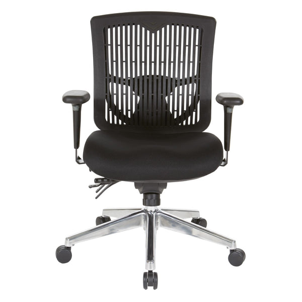 OSP Home Furnishings Contoured Plastic Back Manager Chair with Lumbar Support Foam Seat and Chrome Base 97898CBK-30