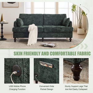 English Elm Modern chenille 2-seater sofa with LED, USB charging, storage pocket, solid wood legs, durable comfort Emerald W395P318546
