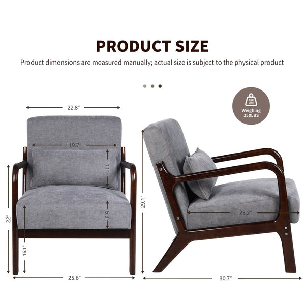 English Elm Mid Century Modern Accent Armchair Rubberwood Frame Lumbar Pillow Living Room Seat W2989P426381
